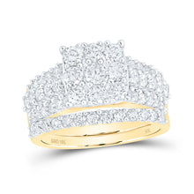  10k Yellow Gold Round Diamond Square Bridal Wedding Ring Band Set 2 Cttw