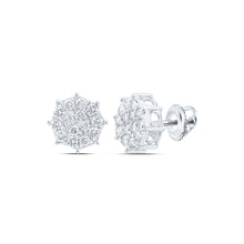  10k White Gold Womens Round Diamond Octagon Cluster Earrings 7/8 Cttw