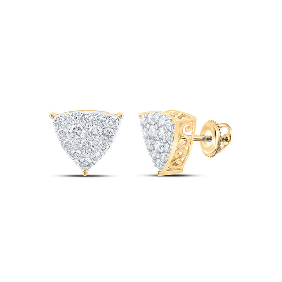 10k Yellow Gold Womens Round Diamond Triangle Earrings 3/4 Cttw