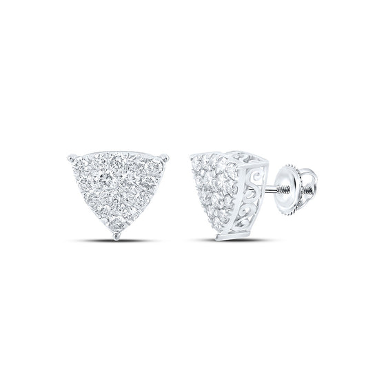 10k White Gold Womens Round Diamond Triangle Earrings 3/4 Cttw