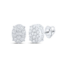  10k White Gold Womens Round Diamond Oval Earrings 7/8 Cttw