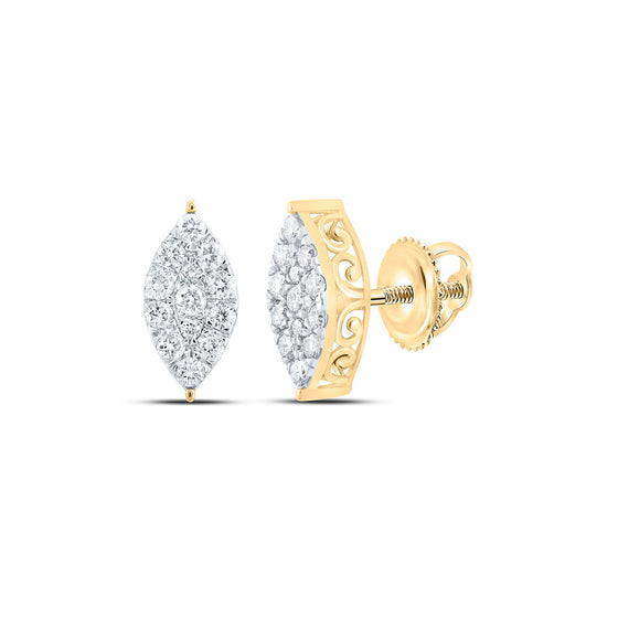 10k Yellow Gold Womens Round Diamond Cluster Earrings 3/4 Cttw