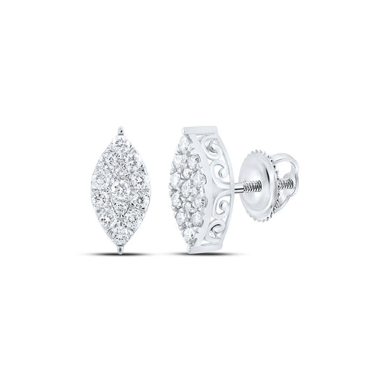 10k White Gold Womens Round Diamond Cluster Earrings 3/4 Cttw