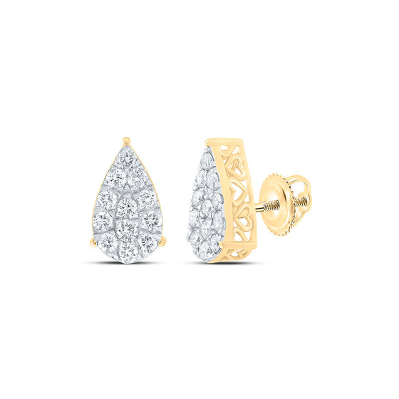 10k Yellow Gold Womens Round Diamond Teardrop Earrings 3/4 Cttw