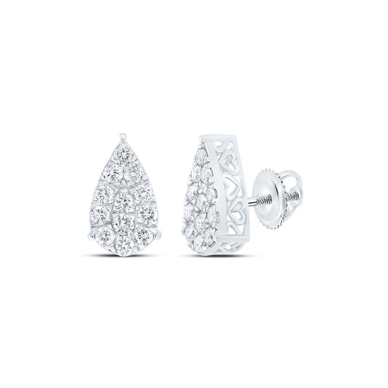 10k White Gold Womens Round Diamond Teardrop Earrings 3/4 Cttw