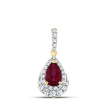  14k Yellow Gold Womens Pear Ruby Diamond Teardrop Pendant 5/8 Cttw