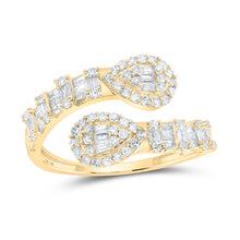  10k Yellow Gold Womens Round Diamond Pear Cuff Band Ring 5/8 Cttw