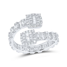  10k White Gold Womens Baguette Diamond Cushion Cuff Band Ring 1 Cttw