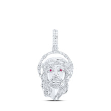  10k White Gold Mens Round Diamond Ruby Jesus Face Charm Pendant 1 Cttw