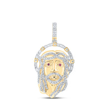  10k Yellow Gold Mens Round Diamond Ruby Jesus Face Charm Pendant 1-3/4 Cttw