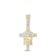  10k Yellow Gold Mens Round Diamond Jesus Cross Charm Pendant 1/2 Cttw