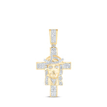  10k Yellow Gold Mens Round Diamond Jesus Cross Charm Pendant 1 Cttw