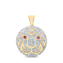  10k Yellow Gold Mens Round Diamond Lion Face Circle Charm Pendant 1 Cttw