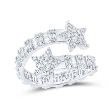  10k White Gold Womens Round Diamond Star Cuff Band Ring 1 Cttw