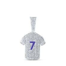  Sterling Silver Mens Baguette Diamond Number 7 Jersey Charm Pendant 1-1/4 Cttw