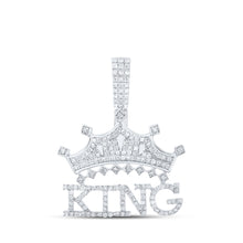  Sterling Silver Mens Round Diamond KING Crown Charm Pendant 7/8 Cttw