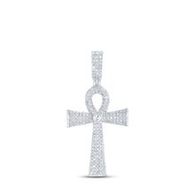  Sterling Silver Mens Round Diamond Ankh Cross Charm Pendant 1 Cttw