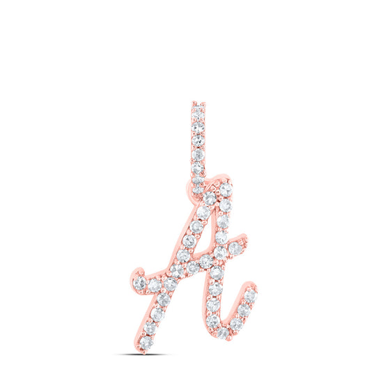 10k Rose Gold Womens Round Diamond A Initial Letter Pendant 1/6 Cttw