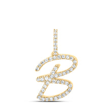  10k Yellow Gold Womens Round Diamond B Initial Letter Pendant 1/5 Cttw