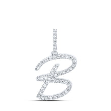  10k White Gold Womens Round Diamond B Initial Letter Pendant 1/5 Cttw