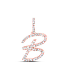  10k Rose Gold Womens Round Diamond B Initial Letter Pendant 1/5 Cttw