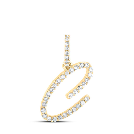 10k Yellow Gold Womens Round Diamond C Initial Letter Pendant 1/6 Cttw