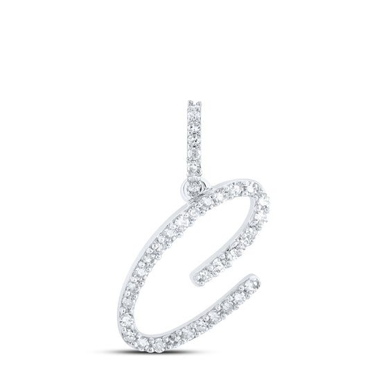 10k White Gold Womens Round Diamond C Initial Letter Pendant 1/6 Cttw