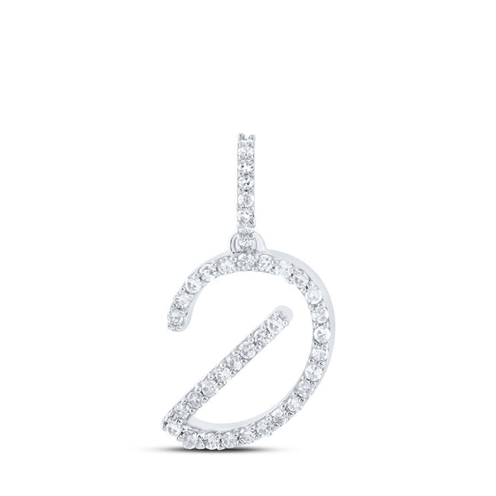 10k White Gold Womens Round Diamond D Initial Letter Pendant 1/6 Cttw