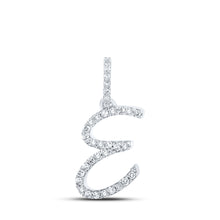  10k White Gold Womens Round Diamond E Initial Letter Pendant 1/8 Cttw
