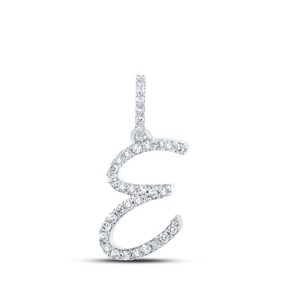 10k White Gold Womens Round Diamond E Initial Letter Pendant 1/8 Cttw