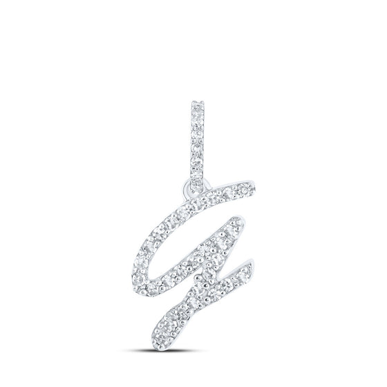 10k White Gold Womens Round Diamond G Initial Letter Pendant 1/8 Cttw