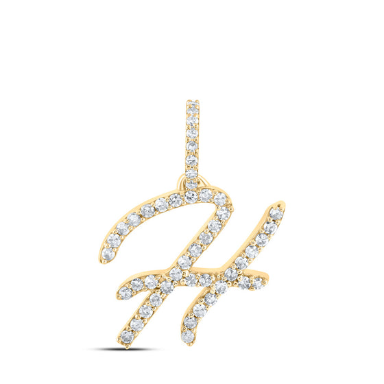 10k Yellow Gold Womens Round Diamond H Initial Letter Pendant 1/5 Cttw