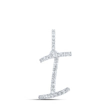  10k White Gold Womens Round Diamond I Initial Letter Pendant 1/8 Cttw