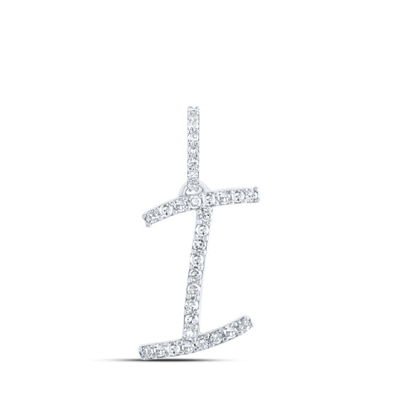 10k White Gold Womens Round Diamond I Initial Letter Pendant 1/8 Cttw