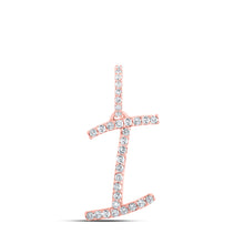  10k Rose Gold Womens Round Diamond I Initial Letter Pendant 1/8 Cttw