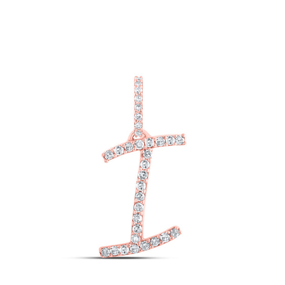 10k Rose Gold Womens Round Diamond I Initial Letter Pendant 1/8 Cttw