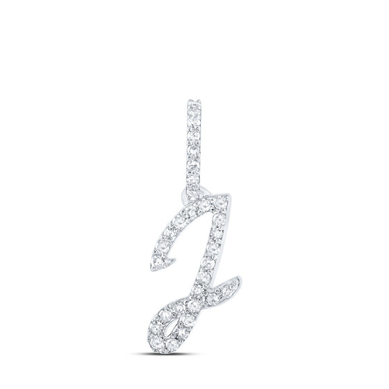 10k White Gold Womens Round Diamond J Initial Letter Pendant 1/8 Cttw