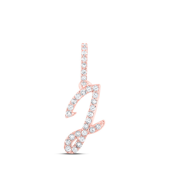 10k Rose Gold Womens Round Diamond J Initial Letter Pendant 1/8 Cttw