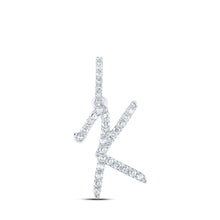  10k White Gold Womens Round Diamond K Initial Letter Pendant 1/8 Cttw