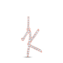  10k Rose Gold Womens Round Diamond K Initial Letter Pendant 1/8 Cttw
