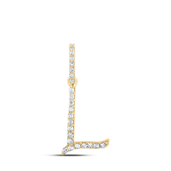 10k Yellow Gold Womens Round Diamond L Initial Letter Pendant 1/10 Cttw
