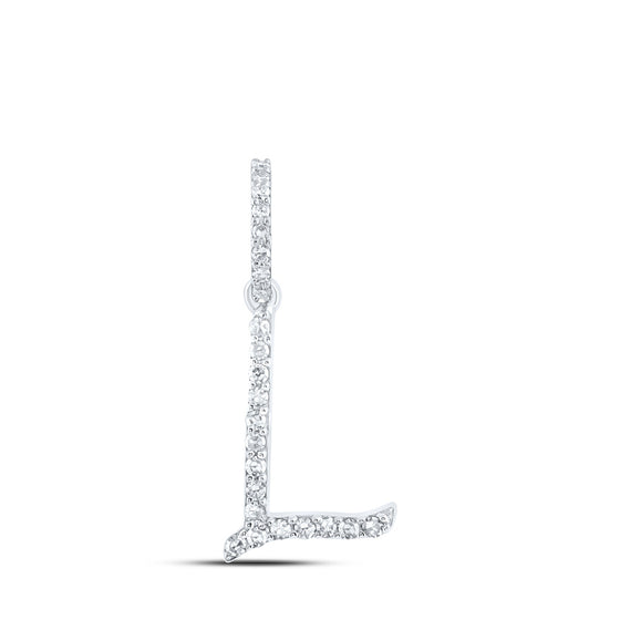 10k White Gold Womens Round Diamond L Initial Letter Pendant 1/10 Cttw