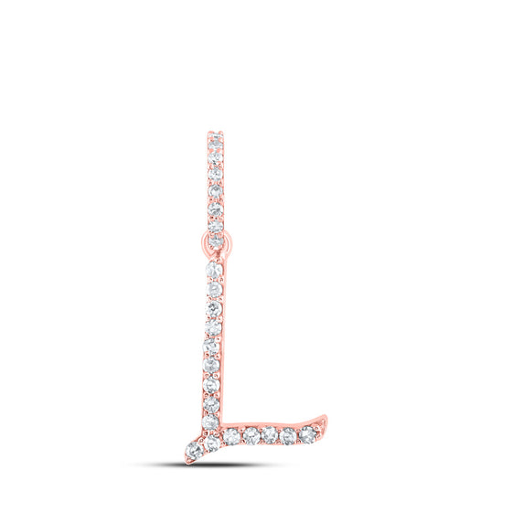 10k Rose Gold Womens Round Diamond L Initial Letter Pendant 1/10 Cttw