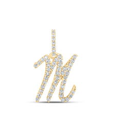  10k Yellow Gold Womens Round Diamond M Initial Letter Pendant 1/5 Cttw
