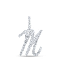  10k White Gold Womens Round Diamond M Initial Letter Pendant 1/5 Cttw
