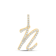  10k Yellow Gold Womens Round Diamond N Initial Letter Pendant 1/6 Cttw