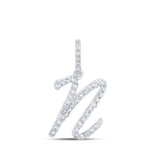  10k White Gold Womens Round Diamond N Initial Letter Pendant 1/6 Cttw