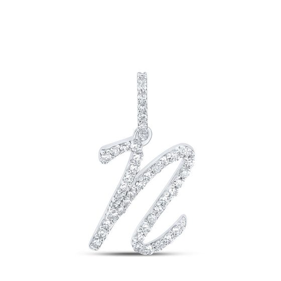 10k White Gold Womens Round Diamond N Initial Letter Pendant 1/6 Cttw