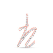  10k Rose Gold Womens Round Diamond N Initial Letter Pendant 1/6 Cttw
