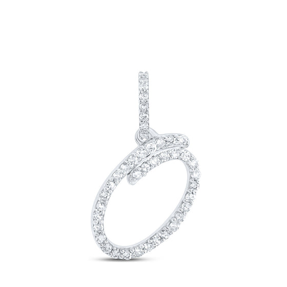 10k White Gold Womens Round Diamond O Initial Letter Pendant 1/6 Cttw